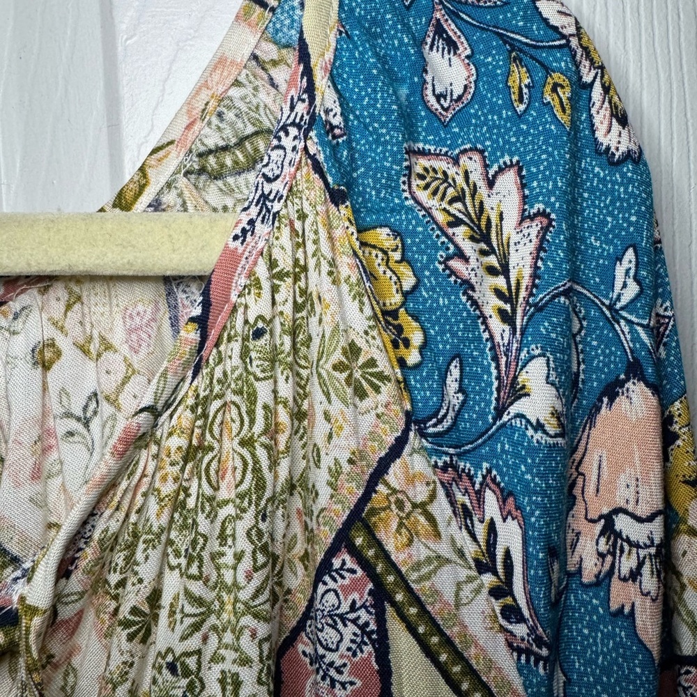Bohemian Patchwork Dress in Blue and Yellow 1X - Picture 7 of 13